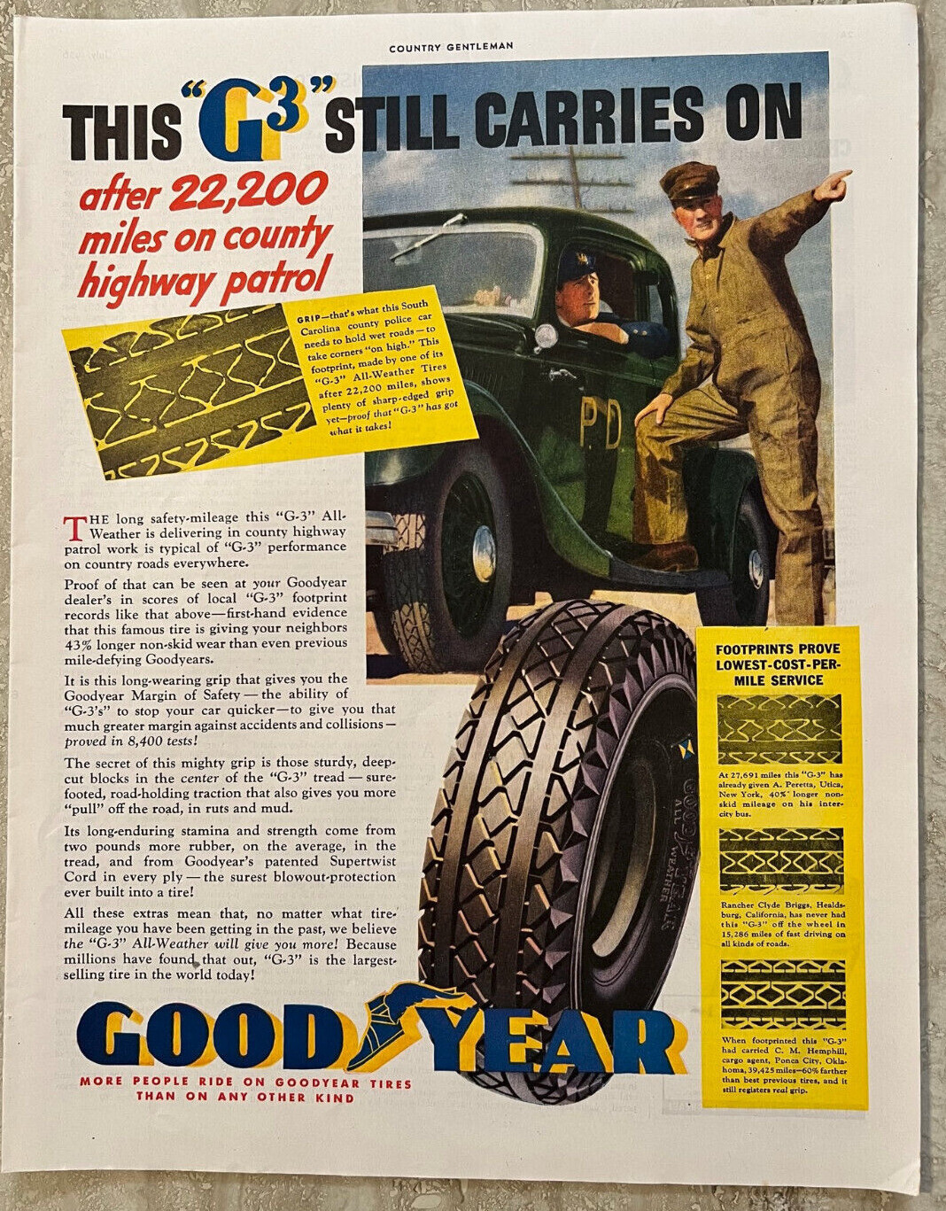 1936 Goodyear G3 Tires All Weather Rubber Automotive Vtg Print Ad