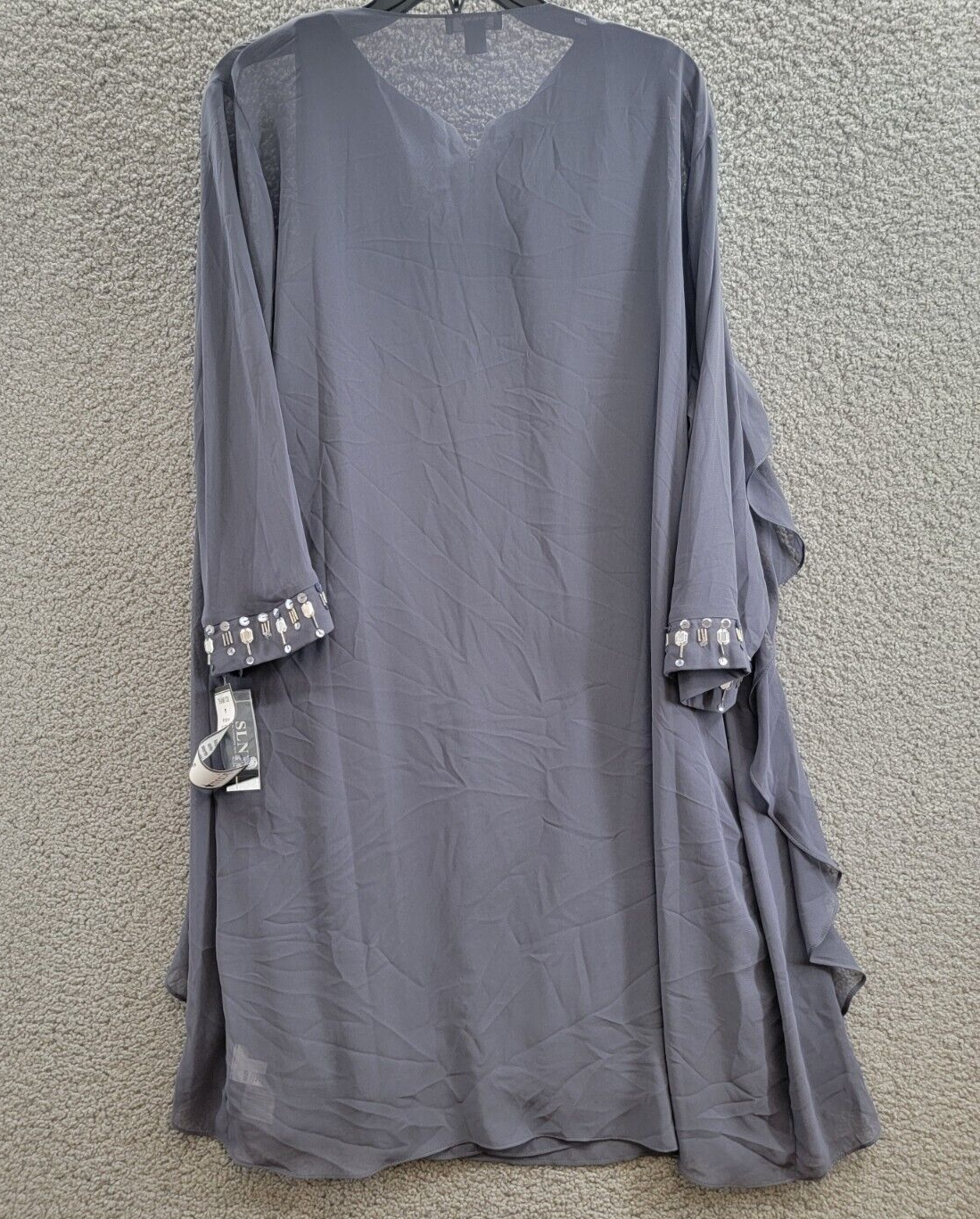 SLNY Sheath Dress & Sheer Jacket Set Women's 16 Steel Embellished Zip Closure - Picture 11 of 20
