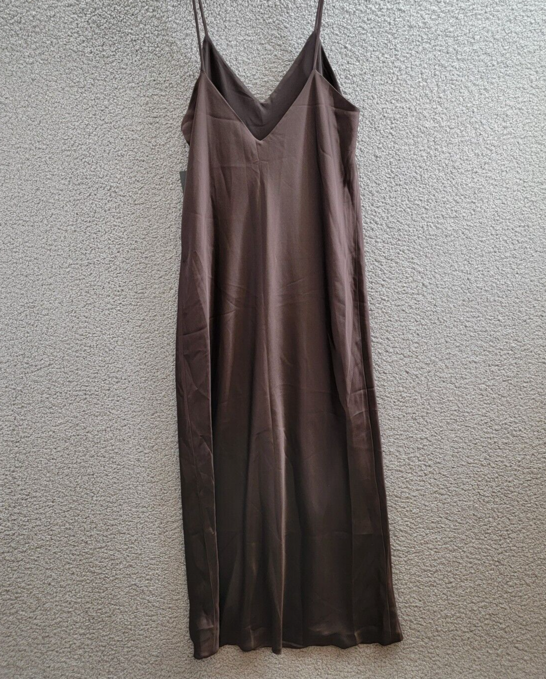 Norma Kamali Satin Bias Cut Midi Slip Dress Women's L/40 Chocolate Pullover - Picture 9 of 16