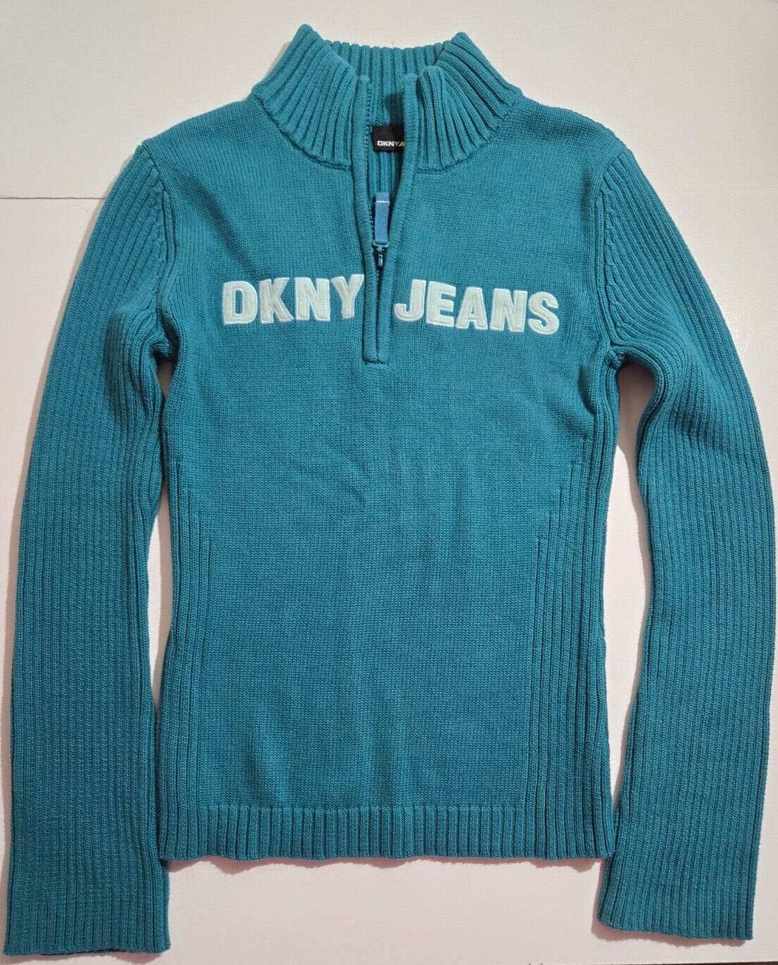 Women's DKNY Jeans Sweater Turquoise Vintage Y2K Size Large