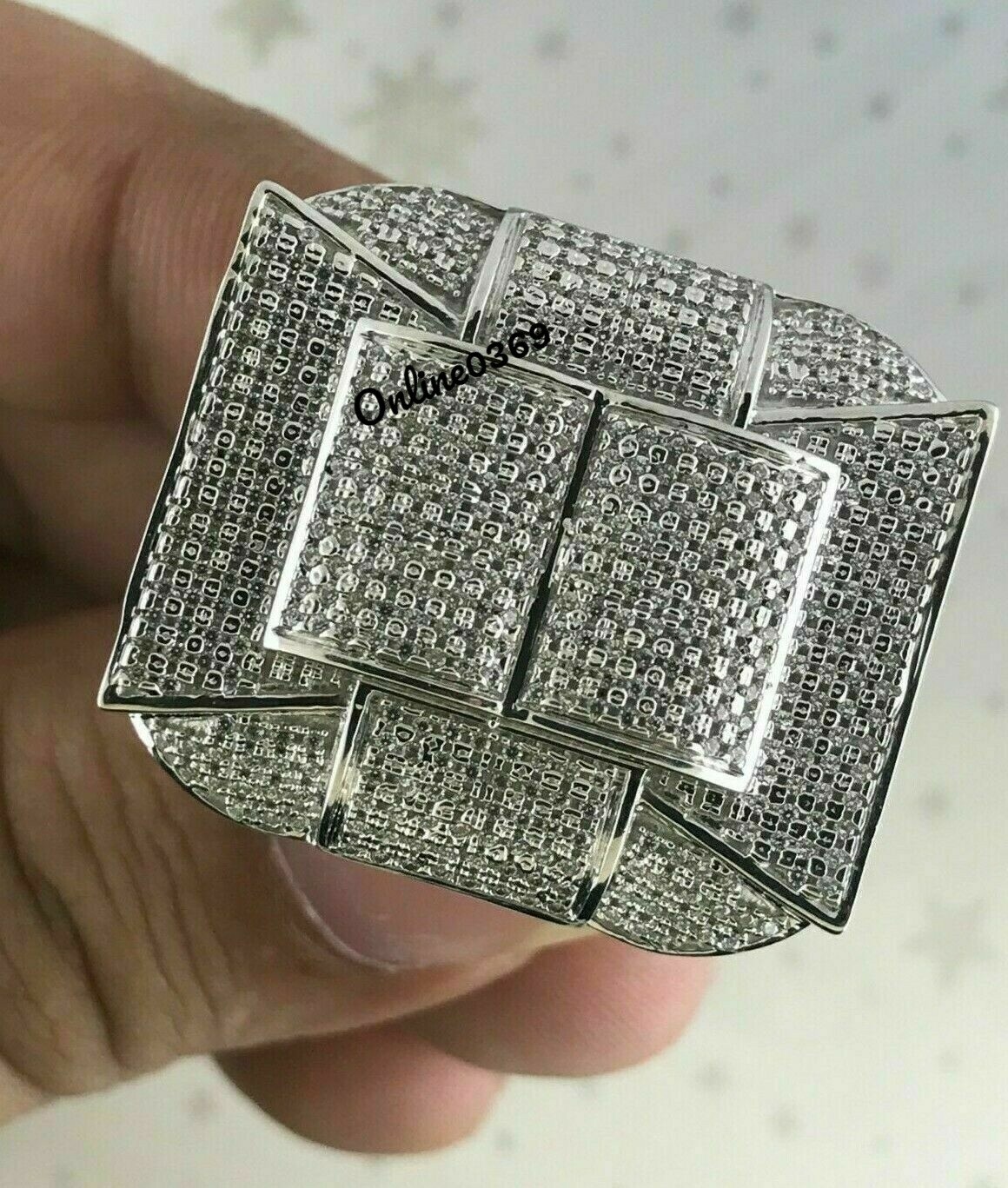 Pre-owned Online0369 Mens Big Statement Ring 2.15ct Round Simulated Diamond White Gold Plated Silver In Yellow