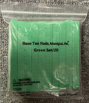 ETA Hand 2 Mind 20 Pack Base Ten Rods Green Foam Manipulatives for Homeschool