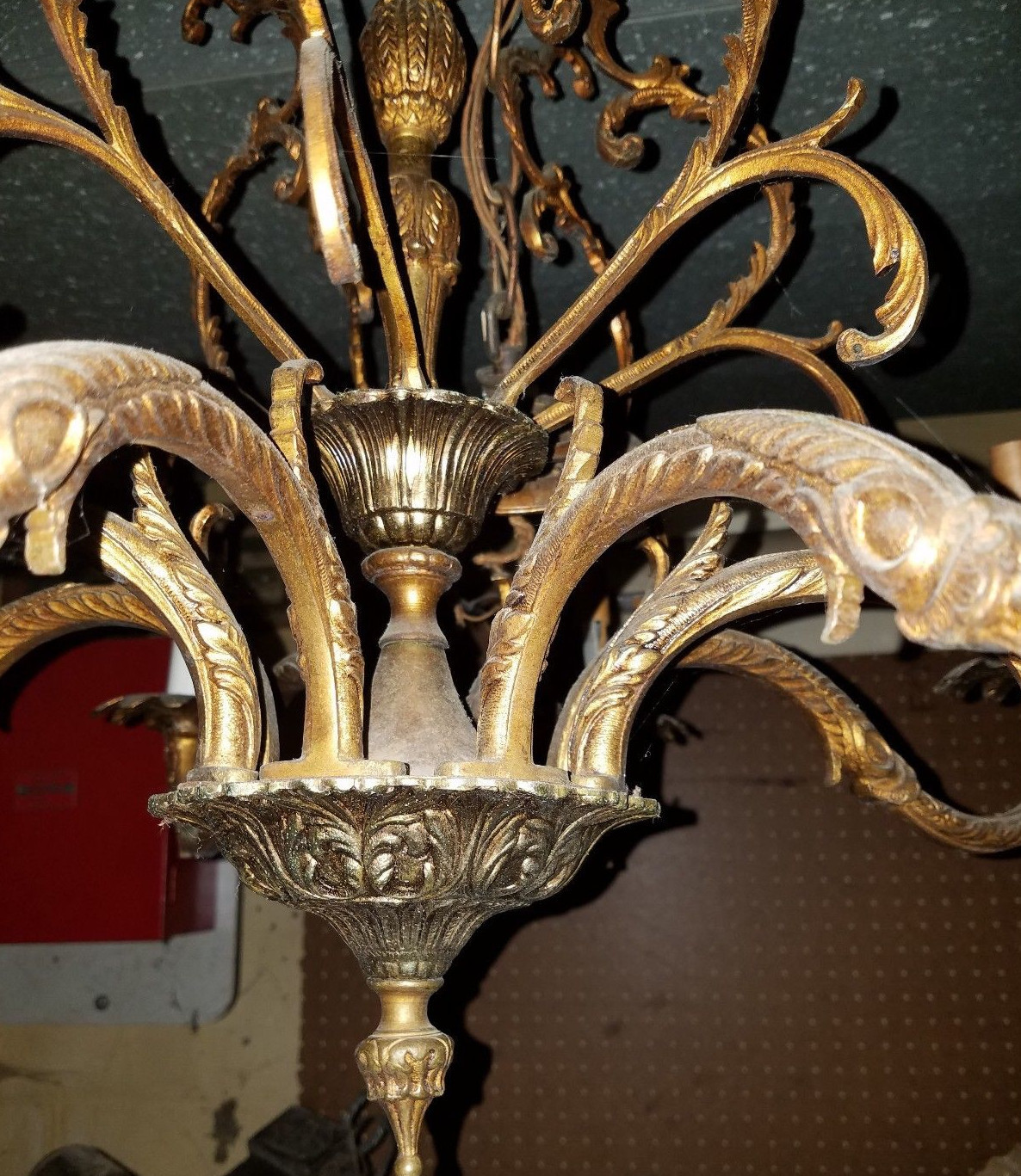 8 Arm Spanish Brass Antique Light Fixture