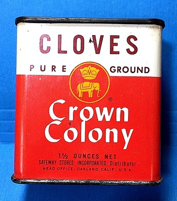 Vintage ''Crown Colony'' Brand Cloves Spice Tin W/Recipe #1   