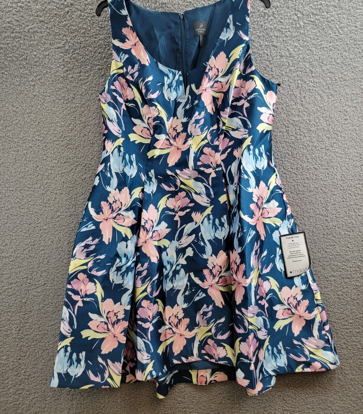 Adrianna Papell Plus Mikado High Low Fit & Flare Dress Womens 18W Multi Back Zip - Picture 2 of 16