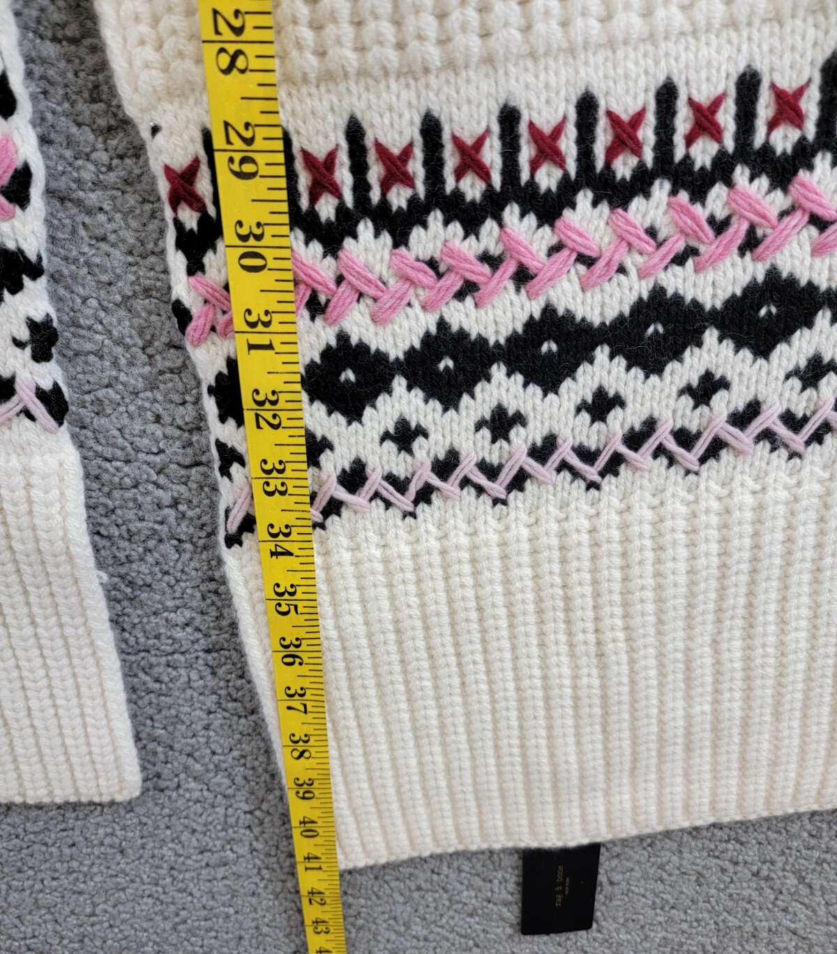 rag & bone Wool Blend Leigh Fair Isle Scarf Women's One Size Ivory~ - Picture 6 of 14
