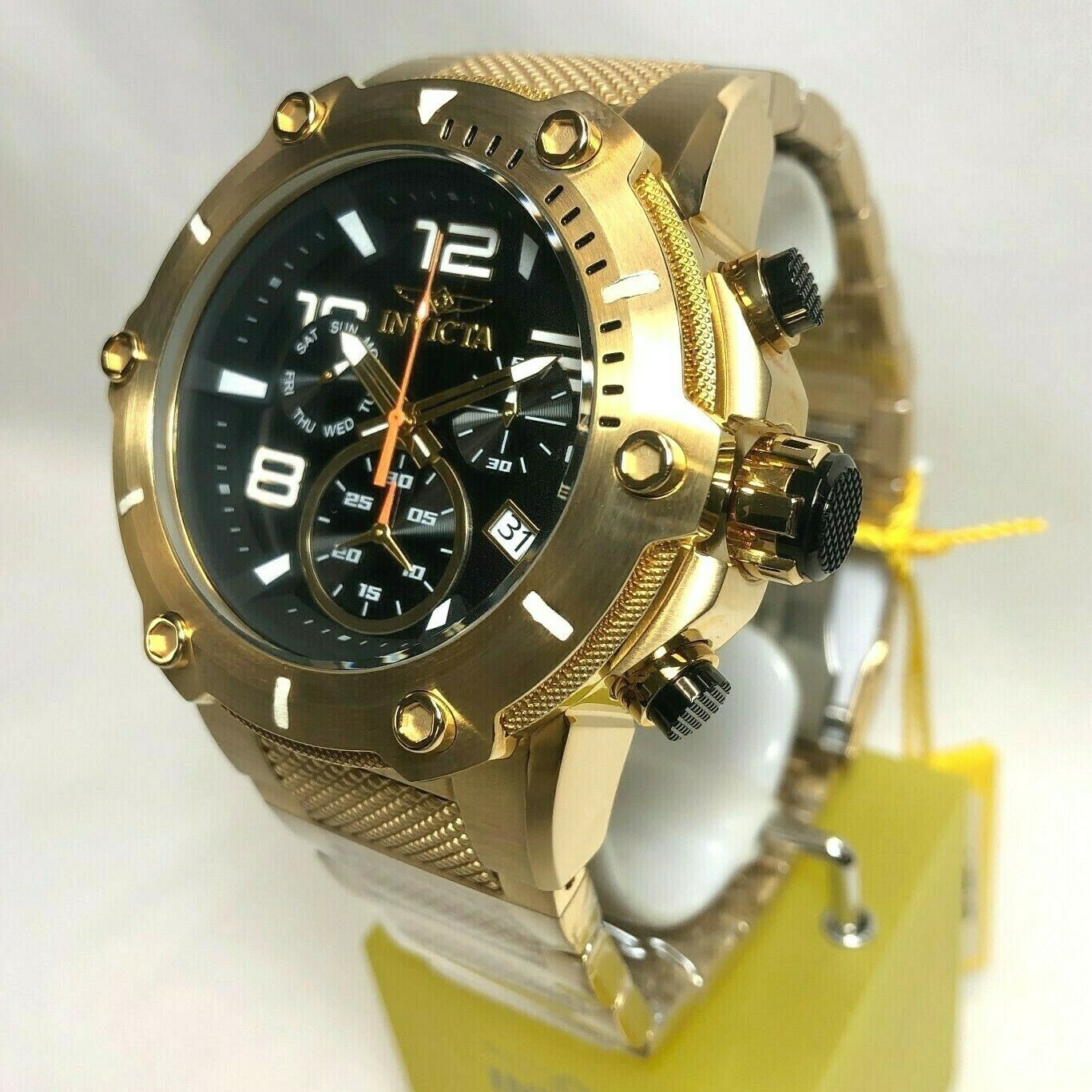 Pre-owned Invicta 19530 52mm Gold/black Speedway Quartz Chrono Viper Ssteel Bracelet Watch