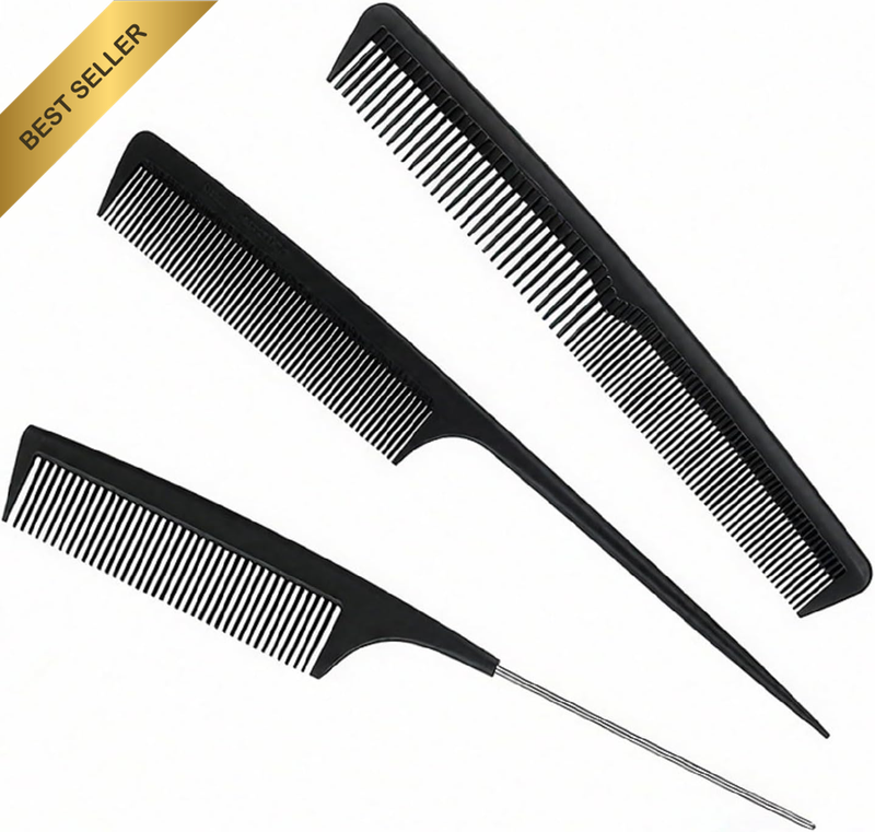 Carbon Fibre Tail Comb Set, Fine Tooth Styling Combs, anti Static Heat Resistant