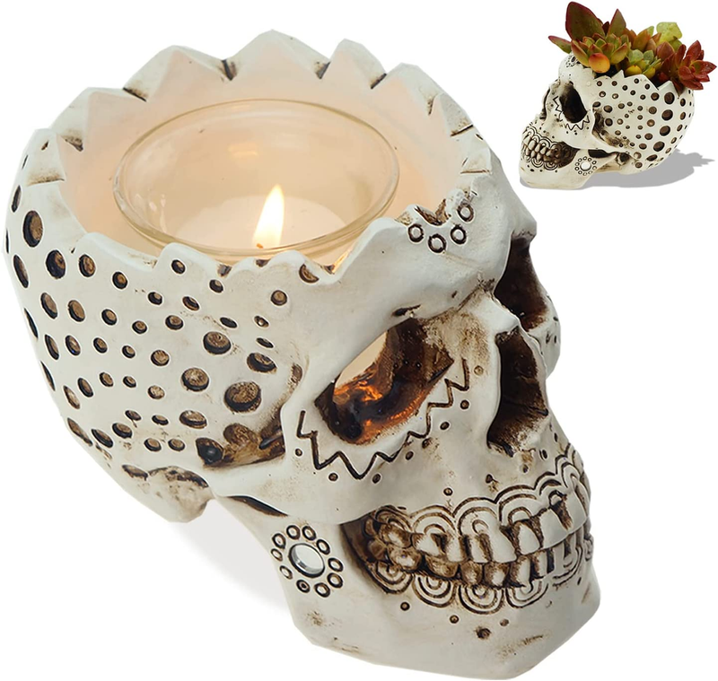 Gothic Succulent Planter Pot Decorative Skull Votive T