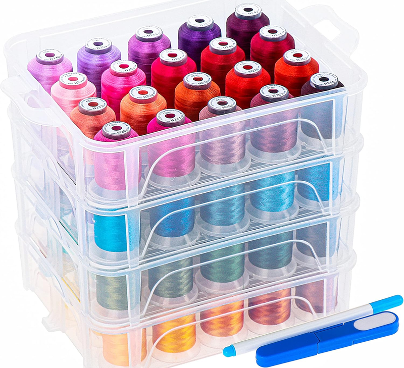 80 Spools 500M Each Embroidery Machine Thread with Clear Plastic Storage Box - C
