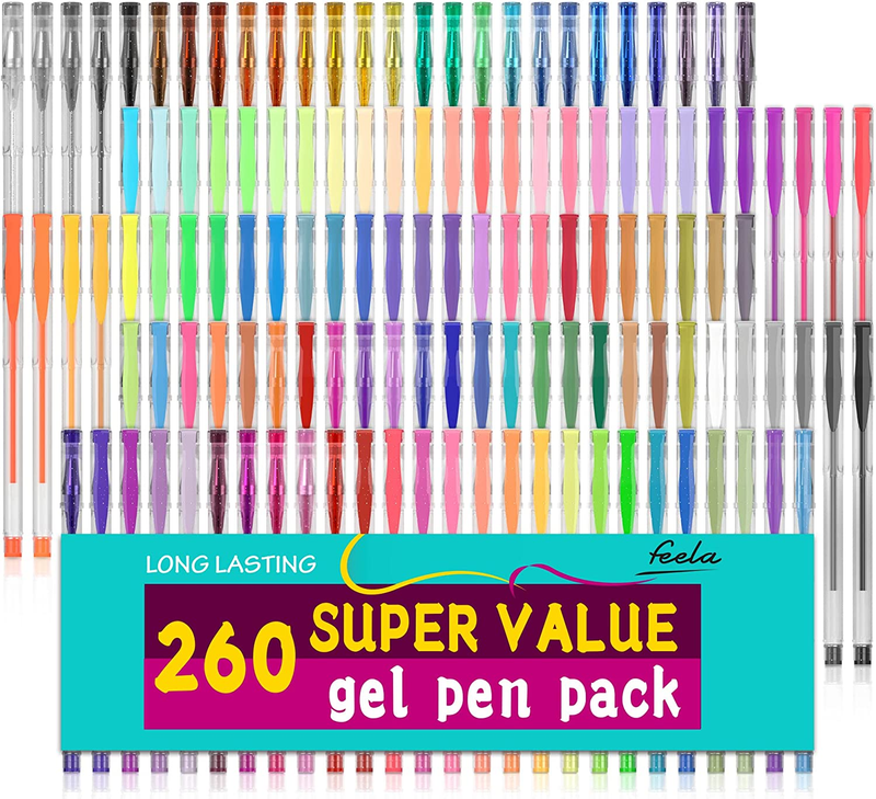 Gel Pens Set, 260 Pack 130 Colored Gel Pens plus 130 Refills