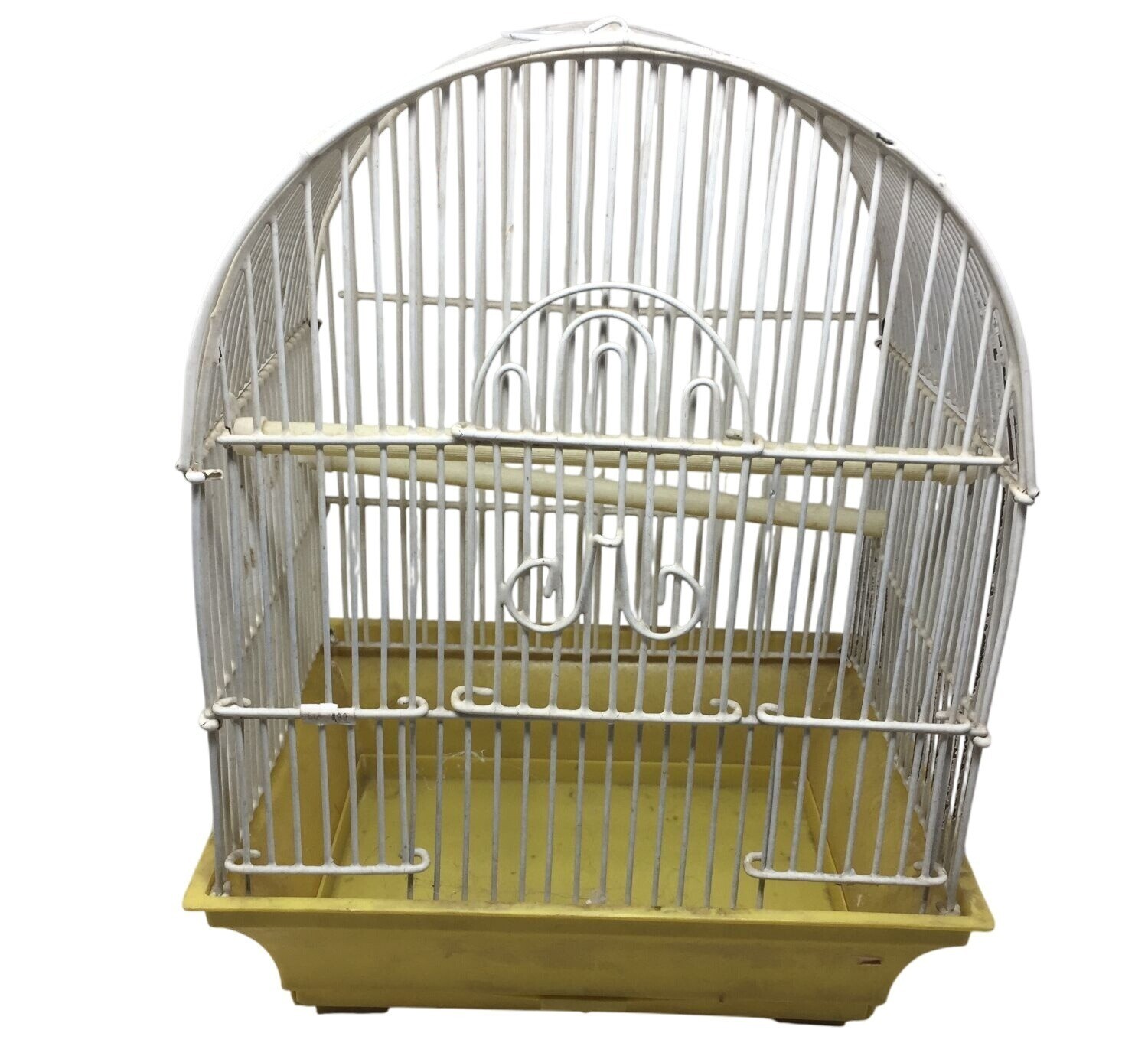 White Metal Bird Cage with Yellow Plastic Base (15''x11.5
