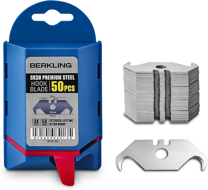 Utility Hook Razor Blades 50 PCS for Carpet Roofing Blade Knife Box Cutter