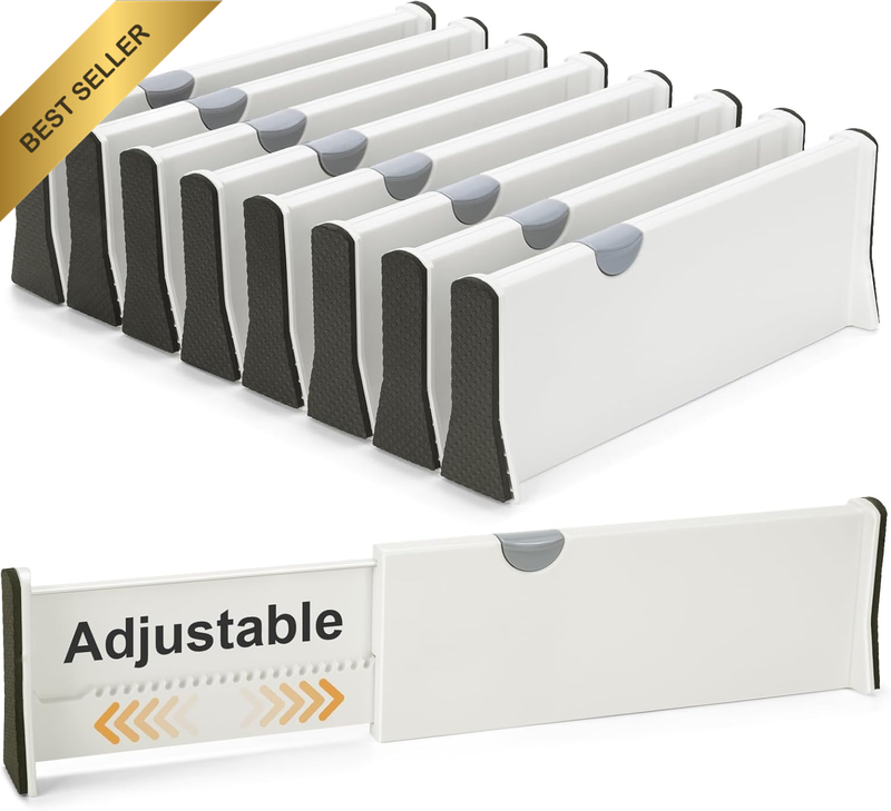 8Pack Plastic Drawer Dividers, Adjustable Storage Organisers from 11-17.3