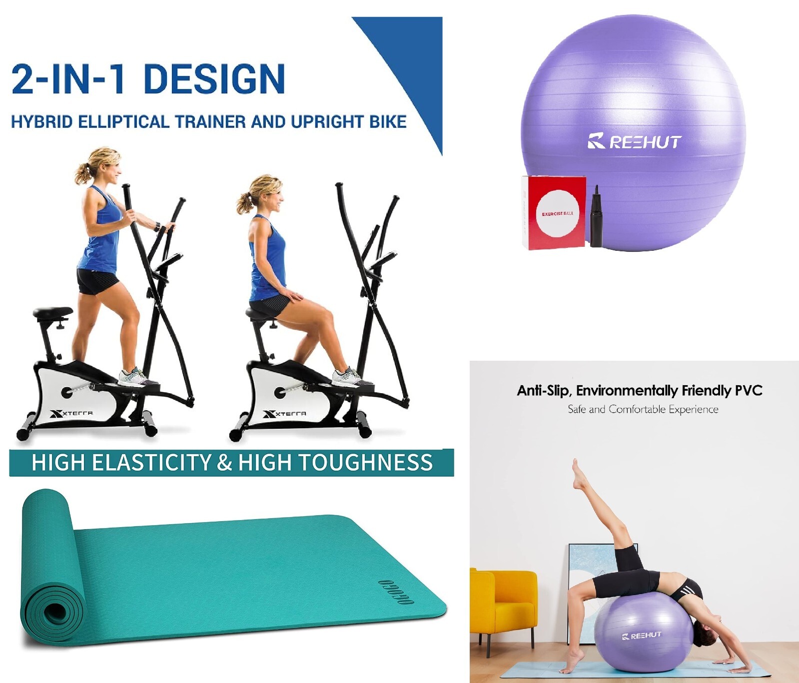 2 in 1 Desing Hybrid Elliptical/Upright Bike 3.7 inch LCD Console w/BALL and MAT