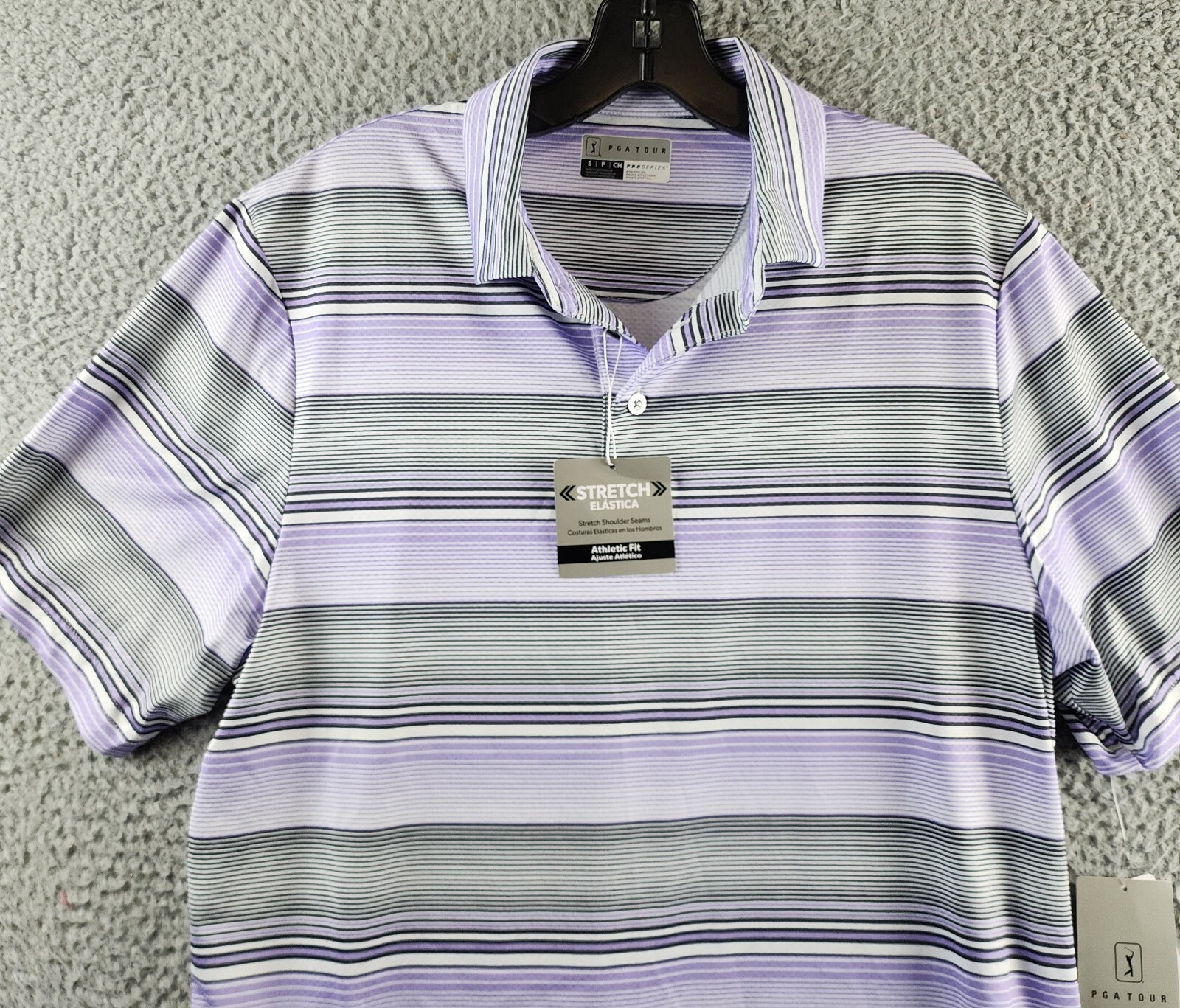Pga Tour Linear Energy Textured Performance Golf Polo Shirt Men's S Iron Gate - Picture 4 of 16