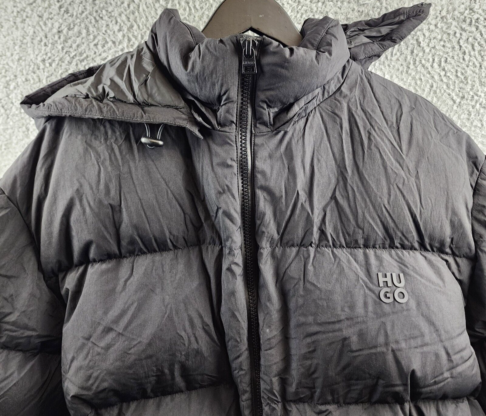 HUGO Bironto Hooded Water Repellent Down Puffer Jacket Men's XXL Black Full Zip - Picture 3 of 15