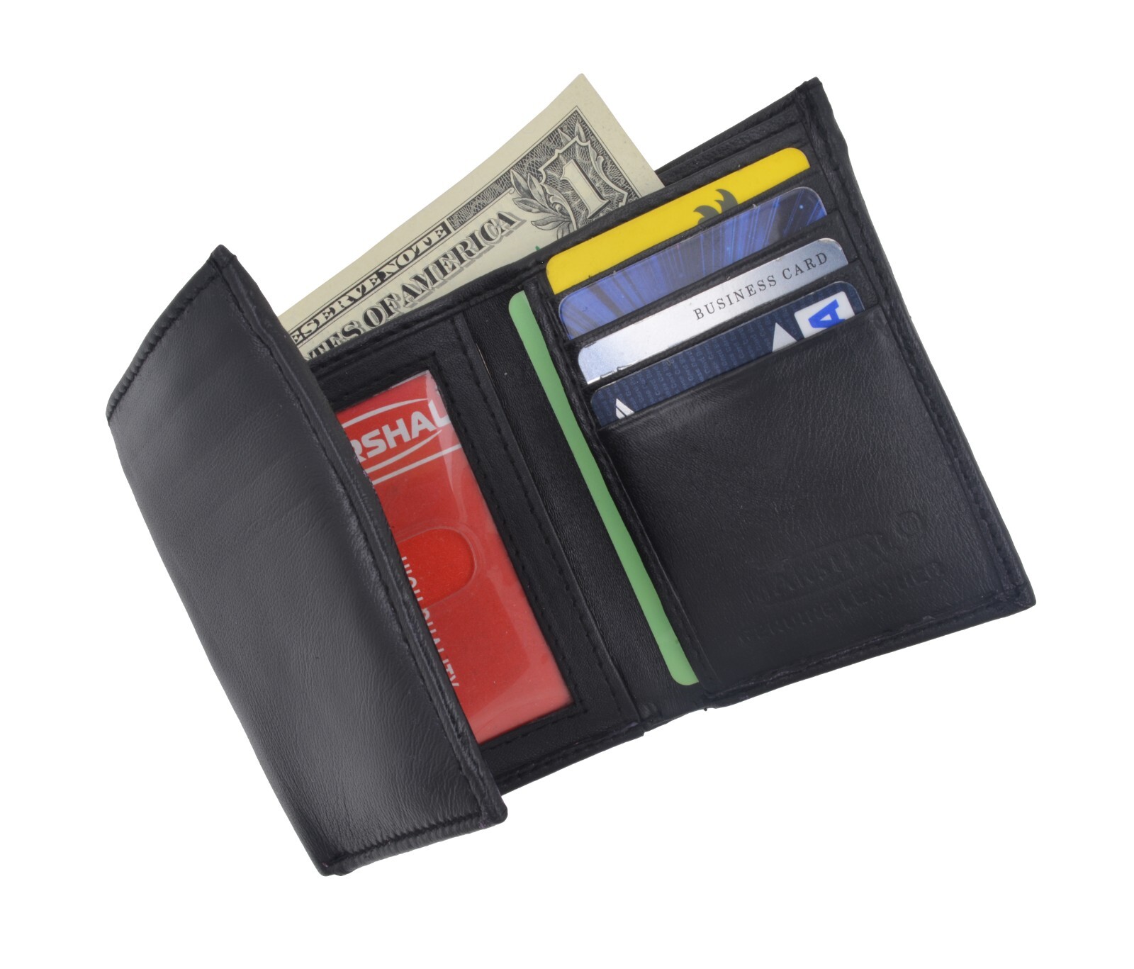 MARSHAL Genuine Leather Men RFID Credit Card slots Trifold Wallet, Black