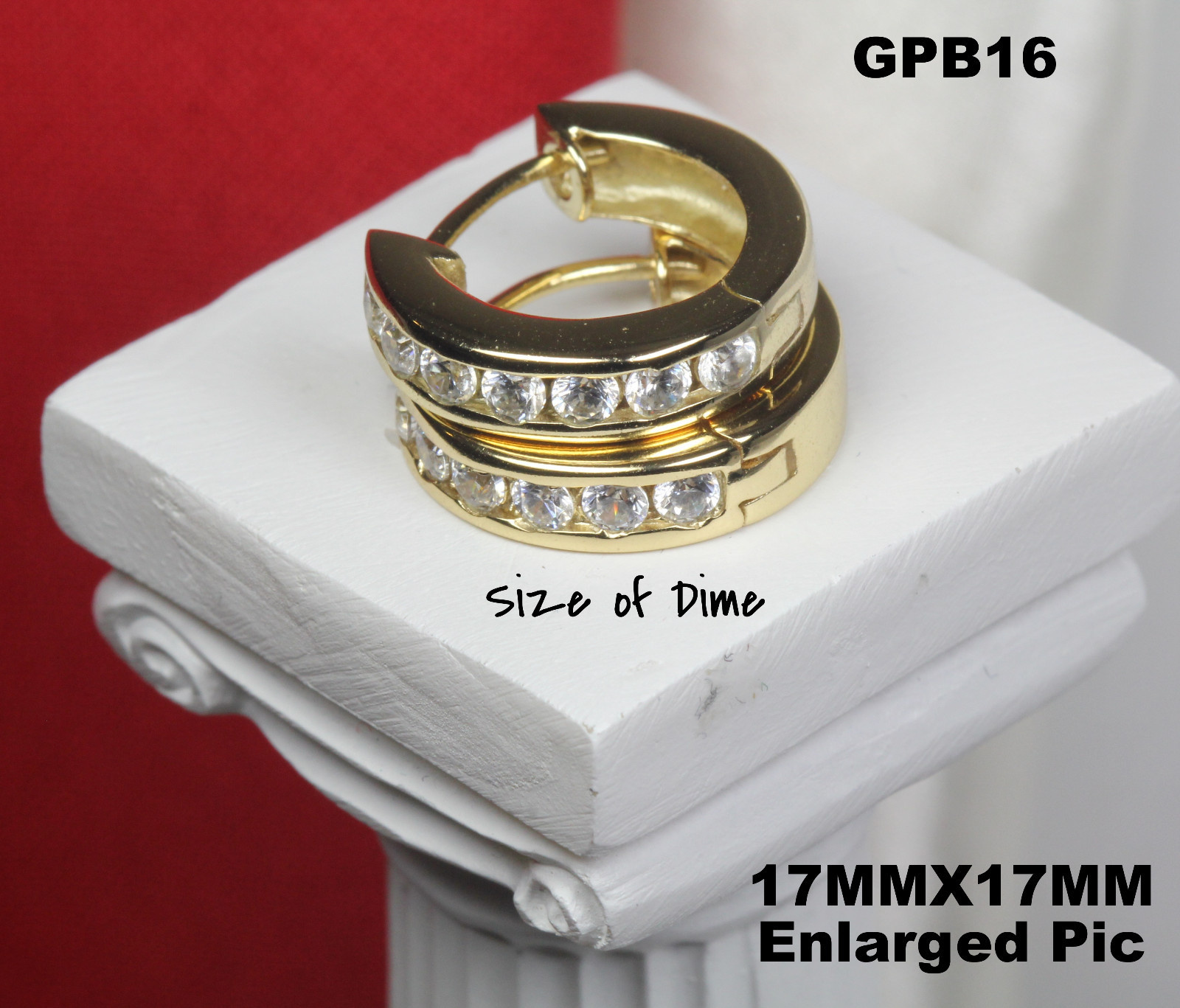 10K GOLD PLATED 925 STERLING SILVER HUGGIE HOOP EARRING 7 ROUND STONES EACH