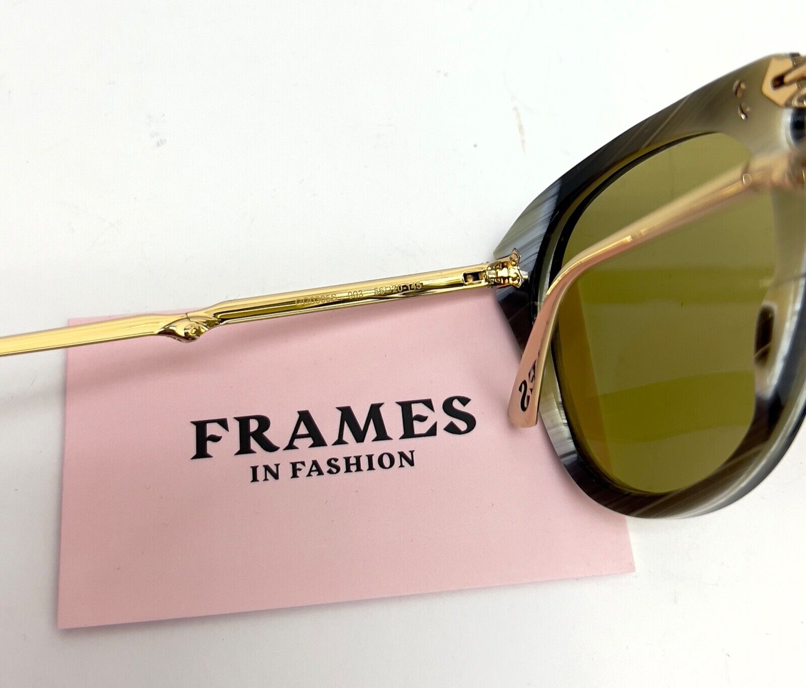 Pre-owned Gucci Authentic 0305 Gold Green Horn Stripe Foldable Sunglasses Gg0305s 003 In Yellow