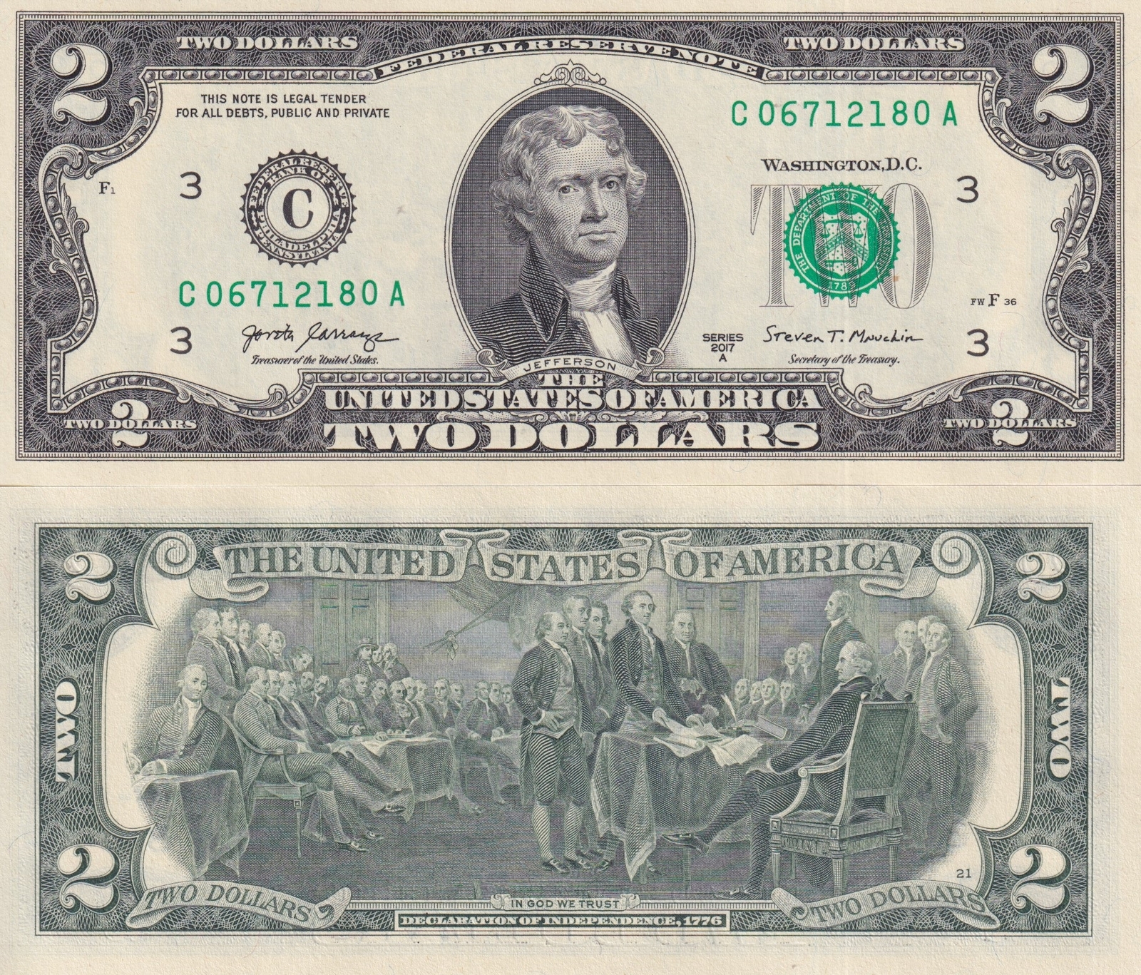 United States 2 Dollar Usa 2017A P 545 Philadelphia PA 