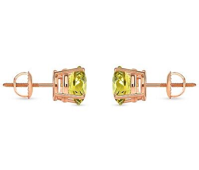 Pre-owned Shine Brite With A Diamond 5.50 Ct Round Cut Canary Earrings Studs Solid 14k Rose Gold Screw Back Basket In Pink