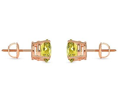 Pre-owned Shine Brite With A Diamond 5.50 Ct Round Cut Canary Earrings Studs Solid 14k Rose Gold Screw Back Basket In Pink