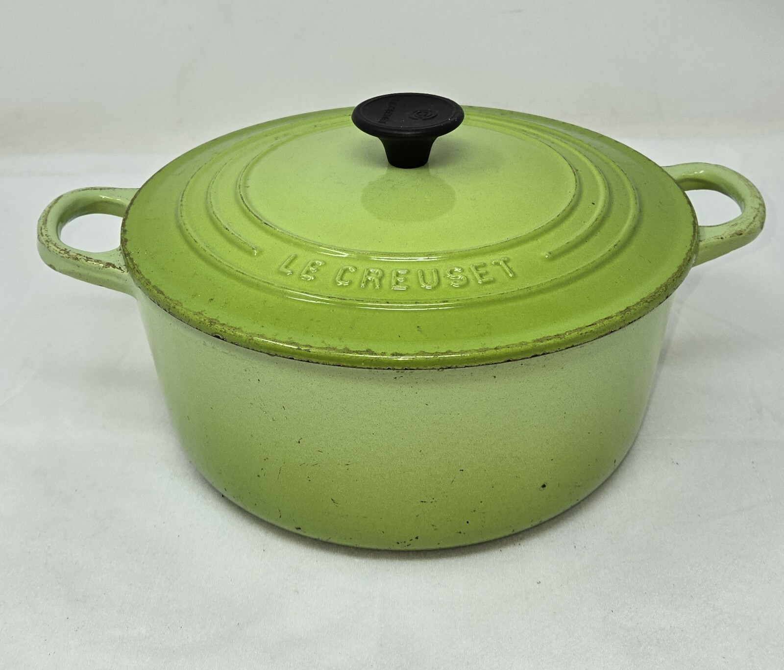 【中古】 FRANCE CREUSET LE VTG #22 IRON CAST ENAMELED GREEN LIME 調理器具