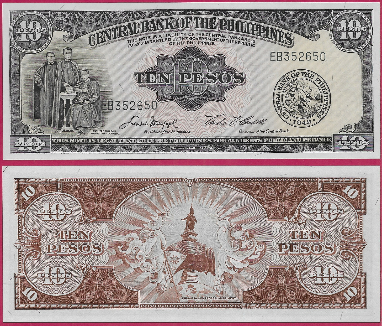 PHILIPPINES 10 PESOS 1951-70 UNC EB,FATHERS BURGUS,GOMEZ PHILIPPINES 10 PESOS 1951-70 UNC EB,FATHERS BURGUS,GOMEZ
