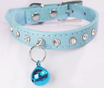 New Pet Cat Dog Puppy Crystal Rhinestone Jingle Bell Collar Adjustable Size XS S