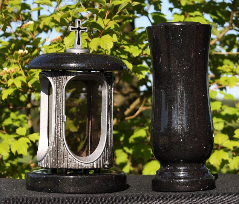 Grablaterne Mit Vase Aus Granit Schwarz Schwede Swedish Black