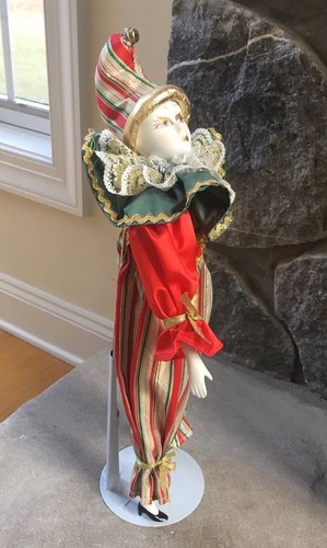 Vintage Porcelain Clown Doll w Stand