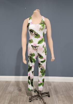 SHA Shaniece Hairston Hot Tropics White Pink One Piece Yoga Jumpsuit 2XL