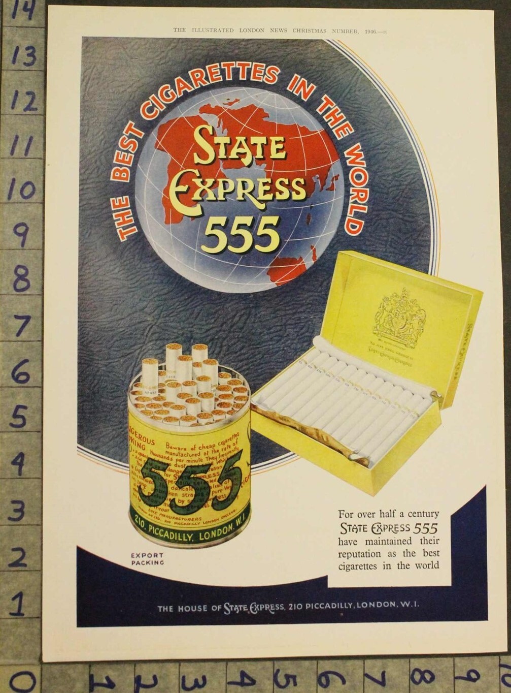 cigarettes 555 1946 STATE EXPRESS 555 CIGARETTE PICCADILLY LONDON BRITISH TOBACCO AD [[SKU]