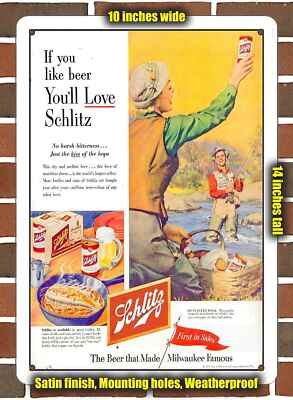 Metal Sign - 1953 Schlitz Beer and Fishing- 10x14 inches