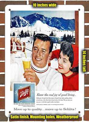 Metal Sign - 1959 Schlitz Beer and Sun Valley Ice Skating- 10x14 inches