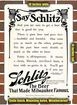 Metal Sign - 1907 Schlitz Beer- 10x14 inches