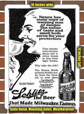 Metal Sign - 1914 Schlitz Beer and Brown Glass- 10x14 inches