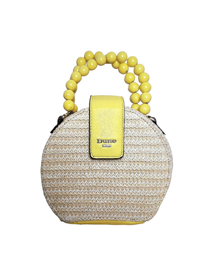 Dune round straw yellow bead handle bag | eBay
