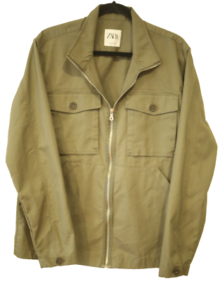 Zara Women s Size Large Relaxed Canvas Cargo Jacket Olive Green