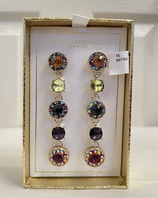 Christian Siriano Multicolored Rhinestone Dangle Earrings Brand New in Box