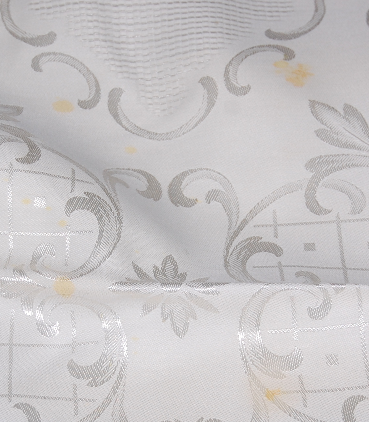 Vintage DAMASK UPHOLSTERY Fabric 3.5 Yards Ornate Woven Pearl White Jacquard