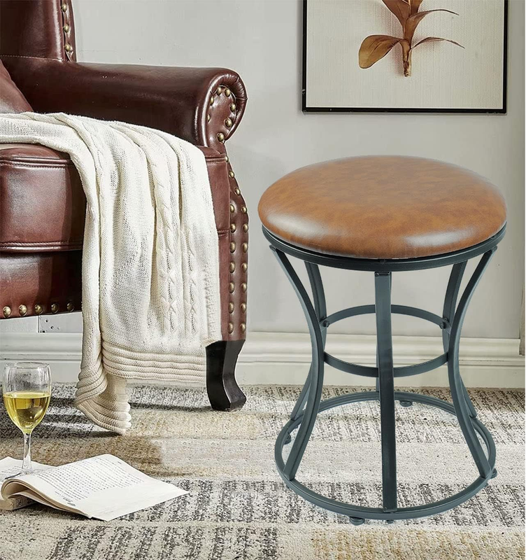 Modern Backless Vanity Stool with Black Legs - Round Leather Seat Accent  Chair | eBay