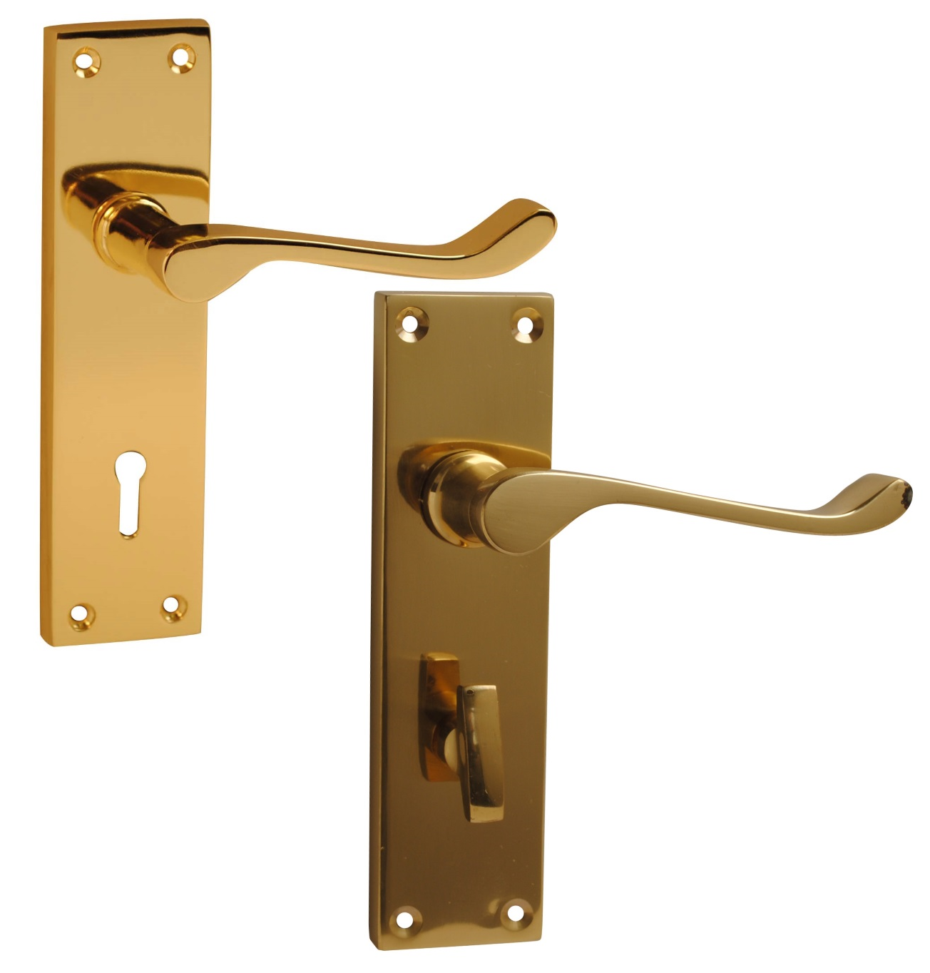 Victorian Scroll Internal Door Handle Set Polished Brass Key Lock or