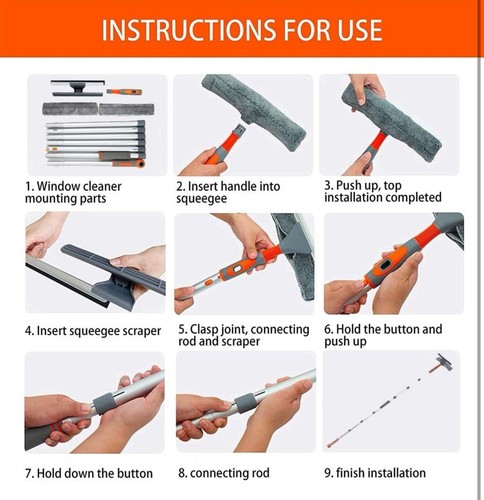 Window Squeegee Cleaner, 2 in 1 Shower Squeegee with Extension Pole