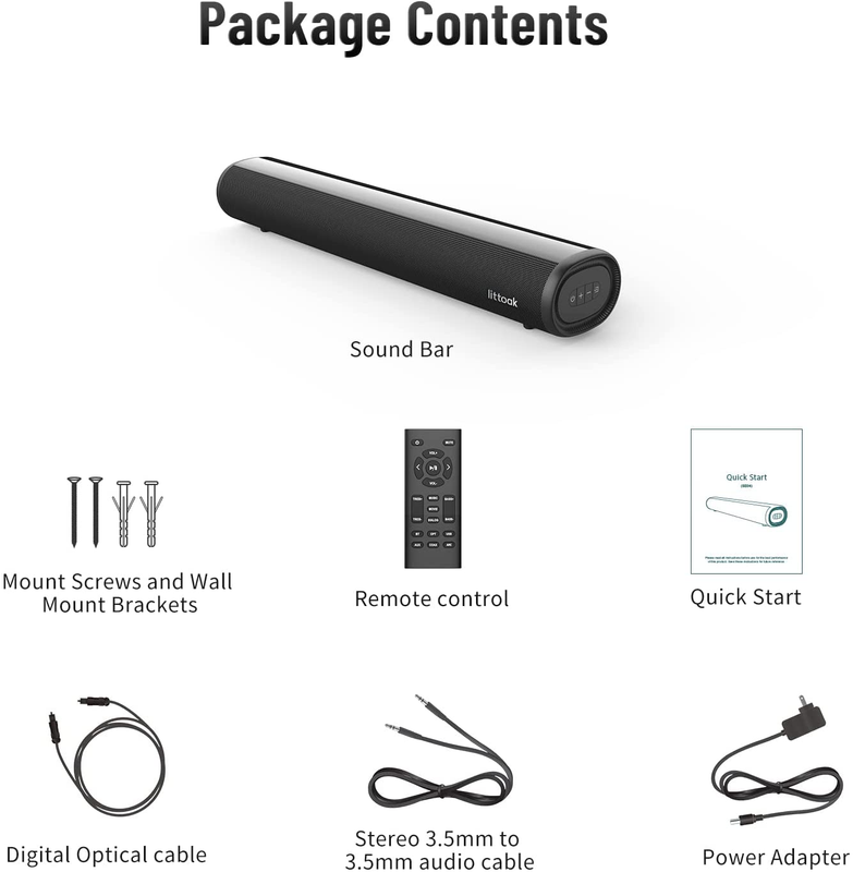 Small Sound Bar for TV, Soundbar with Bluetooth 5.0/Hdmi/Optical/Usb/Aux/Coax Co
