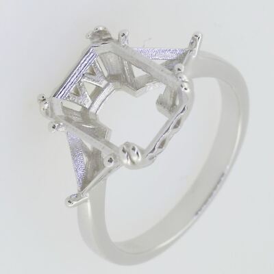 MTO Sterling Silver Semi Mount Ring Setting Emerald OCT 12X9mm Tri 5x5mm W