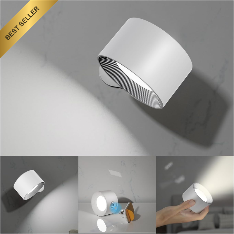 LED Wall Sconce, Wall Mounted Lamp with Rechargeable Battery Operated 3 Color Te