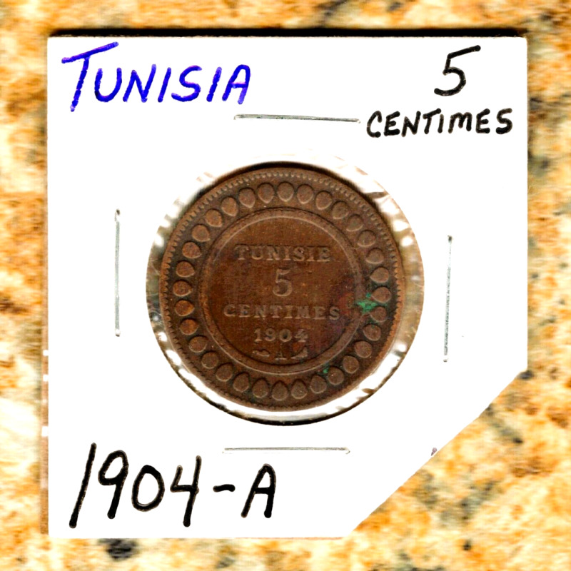 TUNISIA - GREAT HISTORICAL BRONZE 5 CENTIMES, 1322-1904A,  KM# 228
