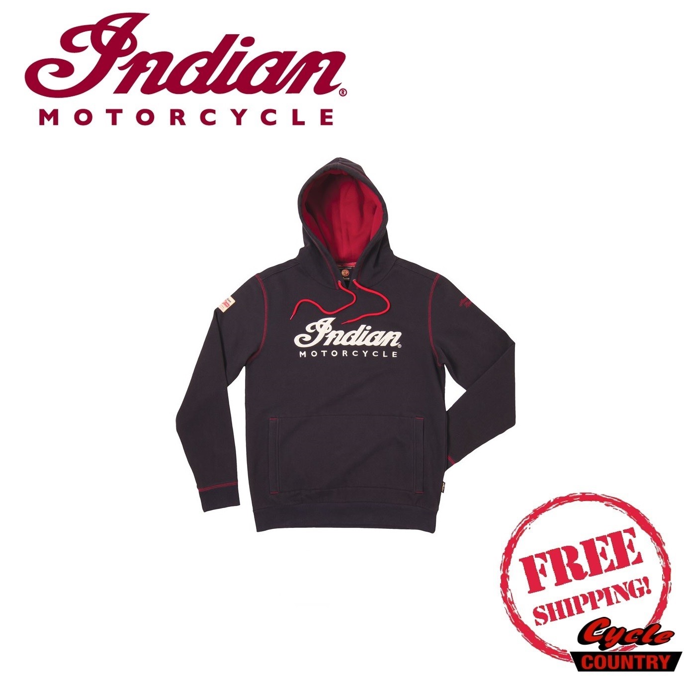 GENUINE INDIAN MOTORCYCLE BRAND COTTON MEN S PULL OVER HOODIE IMC BLACK RED NEW